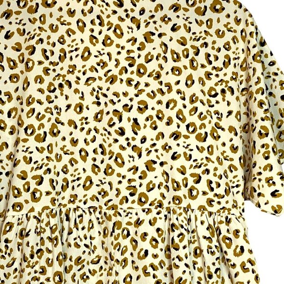 MTS Leopard Print Cream Flutter Sleeve Dress With V-Neck & Pockets Lightweight L - Picture 7 of 8